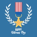 Happy veterans day, US military armed forces soldier, star medal memorial emblem