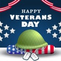 Happy Veterans Day, veteran\'s helmet and necklace on the flag