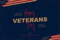 Happy Veterans Day. Vintage greeting card with USA flag on background with texture. National American holiday event. Flat vector Royalty Free Stock Photo