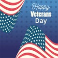 Happy veterans day, waving United States flags on star blue background