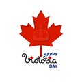 Happy Victoria Day card with crown, maple leaves.