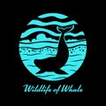 Wildlife of Whale with whale on sea ocean in circle banner sign vector design Royalty Free Stock Photo