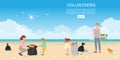 Happy volunteer family collecting rubbish on beach Royalty Free Stock Photo