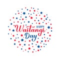 Happy Waitangi Day calligraphy hand lettering isolated on white. New Zealand holiday greeting card. Easy to edit vector template