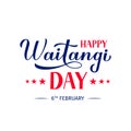 Happy Waitangi Day calligraphy hand lettering isolated on white. New Zealand holiday typography poster. Easy to edit vector