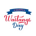 Happy Waitangi Day calligraphy hand lettering isolated on white. New Zealand holiday typography poster. Easy to edit vector