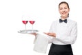 Happy waiter with glasses of wine Royalty Free Stock Photo