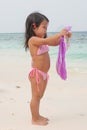 Happy walking child on the sea Royalty Free Stock Photo