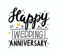 Happy Wedding Anniversary Hand Drawn Lettering, Font, Poster, Design Element for Greeting Card. Congratulation Quote Royalty Free Stock Photo