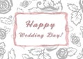 Happy wedding day hand - lettering sign in frame. Calligraphy words for greeting cards, weddind invitations. Background