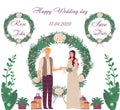 Happy wedding day, young family getting married, isolated on white, flat vector illustration. Lovely couple, male