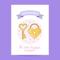 Happy Wedding Greeting Card with Lock and Key