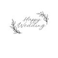 Happy wedding hand lettering text. Calligraphy inscription for greeting cards, wedding invitations. Vector calligraphy