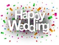 Happy Wedding text with confetti