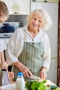 Happy weekends at home. Senior woman preparing food for family at kitchen