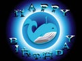 Happy whale birthday card with blue background for you to swim in the sea for kids in vector