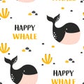 Happy whale seamless pattern isolated on white Royalty Free Stock Photo