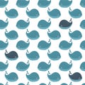 Colorful seamless pattern with happy whales. Decorative cute background, funny animals Royalty Free Stock Photo