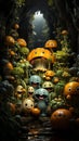 3D cartoon characters happiness in fantasy mystical fertile rainforest. AI generated.