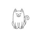 Happy white cat vector illustration black outline