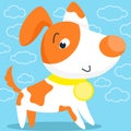 Happy white dog with orange spots and a medal. Pride and smily animal. Vector illustration, cartoon baby Royalty Free Stock Photo