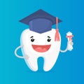 Happy white shiny tooth graduate. Idea of dental