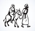 Joseph Mary go to Bethlehem. Vector drawing