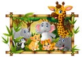 Happy wild animals in frame forest Royalty Free Stock Photo