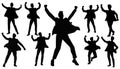 Happy winner businessman with raised hands. Business success and victory concept. Business Concept. Vector Silhouette
