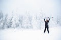 Happy winner female skier Royalty Free Stock Photo