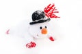 Happy winter christmas snowman with carrot in black hat Royalty Free Stock Photo