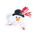 Happy winter christmas snowman with carrot in black hat Royalty Free Stock Photo
