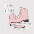 Happy winter cute card with scates and greetings Royalty Free Stock Photo