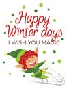 Happy Winter Days, Elf Wish Magic, Greeting Card Royalty Free Stock Photo