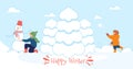 Happy Winter Flat Poster with Playful Children