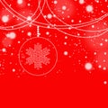 Happy winter holidays. Illustration, white Christmas ball with snowflake and beads for decoration on the background of falling sno Royalty Free Stock Photo