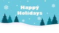 Happy Winter Holidays template banner. Winter snowy landscape background, snowflakes, and trees Royalty Free Stock Photo