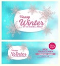 Happy Winter sale vector poster or banner set with discount text and snow elements on the sky blue background. vector template Royalty Free Stock Photo