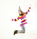 Happy winter woman jumping Royalty Free Stock Photo
