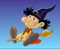 Happy witch on broom Royalty Free Stock Photo