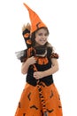 Happy Witch Girl With Broom Royalty Free Stock Photo