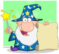 Happy Wizard Holding Up A Scroll Royalty Free Stock Photo