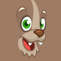 Happy wolf excited. Vector illustration of wolf face. Cartoon character for children books