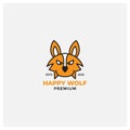 Happy wolf head face smile logo design modern style