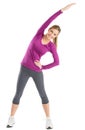 Happy Woman With Arms Raised Doing Stretching Exercise