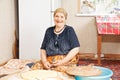 Happy woman baking bread Royalty Free Stock Photo