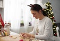 Happy woman baking cookies for Christmas Royalty Free Stock Photo