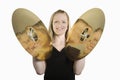 Happy Woman Banging Cymbals Royalty Free Stock Photo