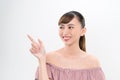 Happy woman beautiful smile index finger Royalty Free Stock Photo