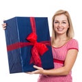 Happy woman with big present Royalty Free Stock Photo